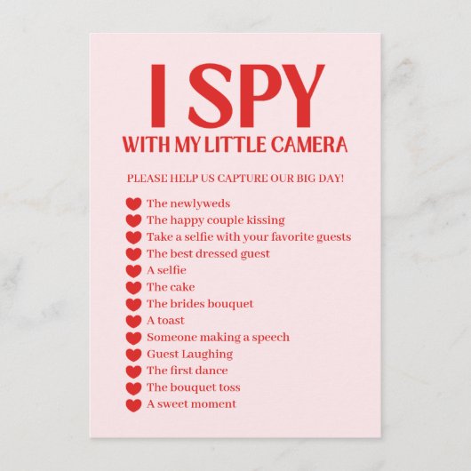 Retro I Spy Valentine Wedding Photo Game Begleitkarte (Vorderseite)