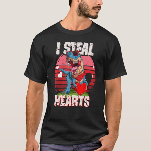 Retro I Steal Hearts Valentines Day Dinosaur Boys  T-Shirt (Vorderseite)