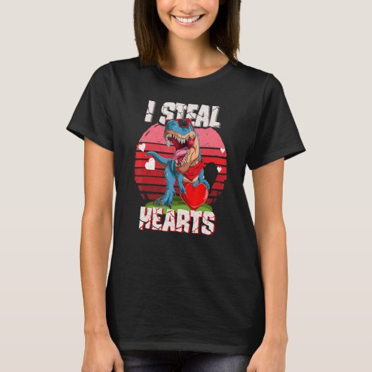 Retro I Steal Hearts Valentines Day Dinosaur Boys  T-Shirt (Vorderseite)