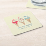 Retro Ice Cream Cone 60. Geburtstag Custom Rechteckiger Pappuntersetzer<br><div class="desc">Neu im Sommer 2004. Ein patriotisches Retro-Design mit 3 Eistöcken in Pastellrot,  Weiß und Blau. Zwei Zeilen bearbeitbaren Textes erlauben es Ihnen,  dieses Design anzupassen.</div>