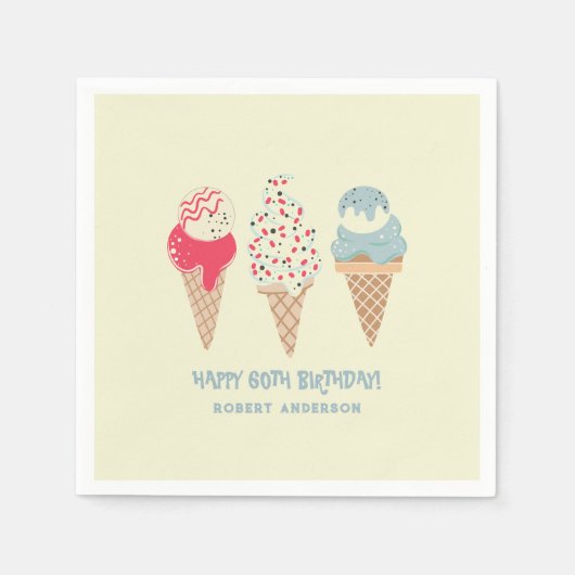 Retro Ice Cream Cone 60. Geburtstag Custom Serviette (Vorderseite)