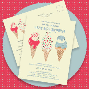 Retro Ice Cream Cone 60. Geburtstag Einladung Postkarte