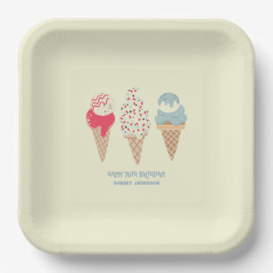 Retro Ice Cream Cone 70. Geburtstag Custom Pappteller
