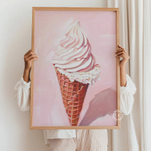 Retro Ice Cream Cone Pink Painting Poster, Poster