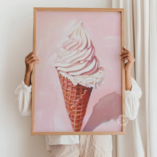 Retro Ice Cream Cone Pink Painting Poster, Poster