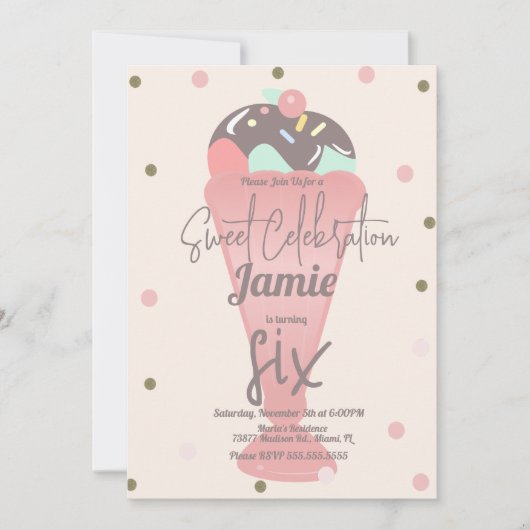 Retro Ice Cream Confetti Sundae Scoop Einladung (Vorderseite)