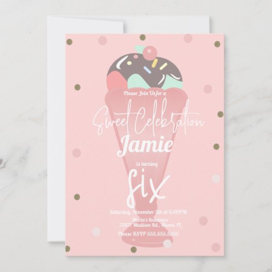 Retro Ice Cream Confetti Sundae Scoop Einladung (Vorderseite)