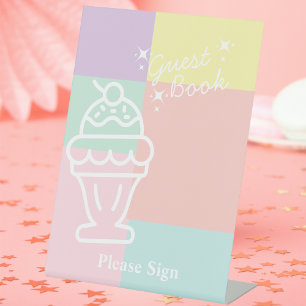 Retro Ice Cream Gästebuch Brautparty Sockelschild