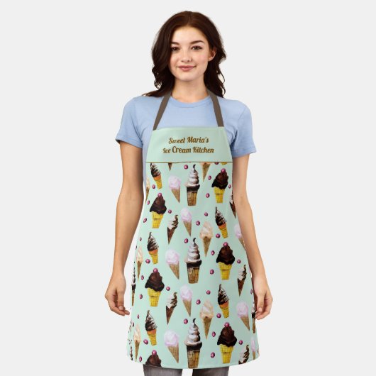 Retro Ice Cream Pastel Green Personalized Apron Schürze (Getragen)