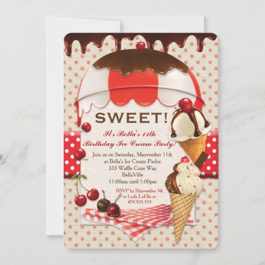 Retro Ice Creme Party Einladung (Vorderseite)