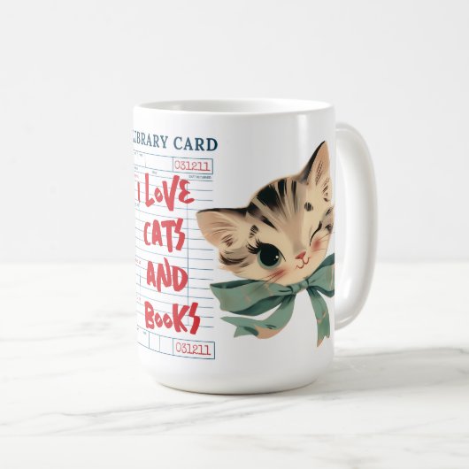 Retro Ich liebe Katzen und Bücher Kaffeetasse (VorderseiteRechts)