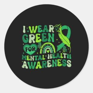 Retro Ich trage Grün für Mental Health Awareness M Runder Aufkleber