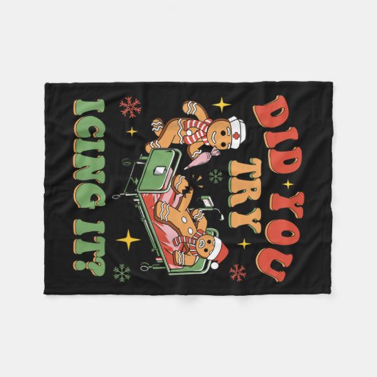 Retro Icu Nurse Christmas Gingerbread Did You Try Fleecedecke (Vorderseite (Horizontal))