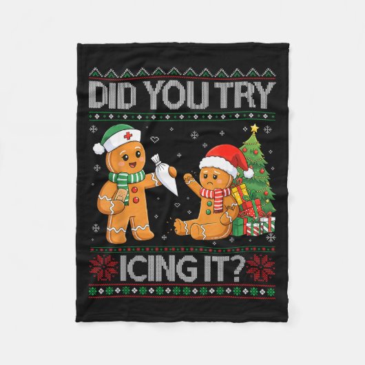 Retro Icu Nurse Christmas Gingerbread Did You Try Fleecedecke (Vorderseite)