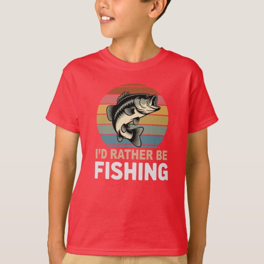 Retro 'I'd Rather Be Fishing' Large Mouth Bass T-Shirt (Vorderseite)