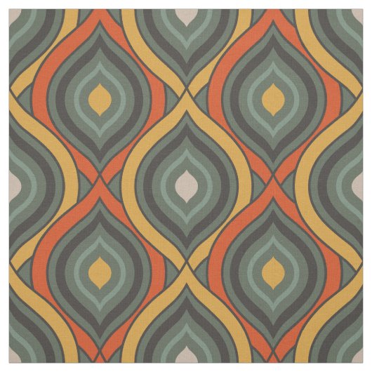 Retro Ikat Green Orange Gold Muster Stoff (Muster)