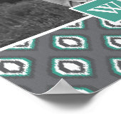 Retro Ikat Tribal Muster | Foto mit Monogramm Poster (Ecke)