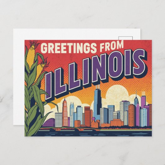 Retro Illinois Chicago Skyline Corn Greetings Postkarte (Vorne/Hinten)
