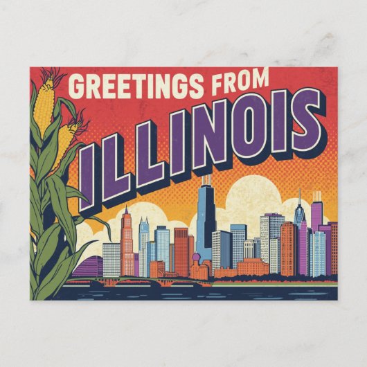 Retro Illinois Chicago Skyline Corn Greetings Postkarte (Vorderseite)