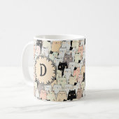 Retro Illustration Cats Monogramm Kaffeetasse (Vorderseite Links)