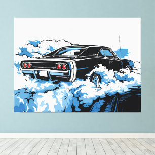 Retro-Illustration eines schwarzen Muscle Cars im Leinwanddruck