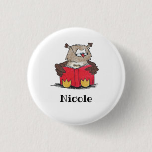 Retro-Illustration Eule mit Lesebrille & Buch Button