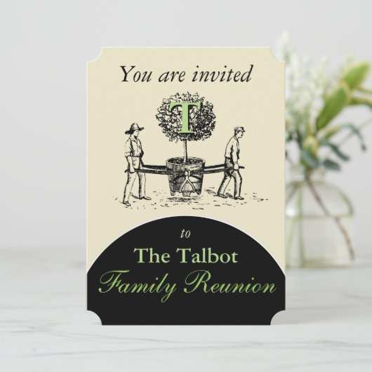 Retro Illustration Gardeners Tree Family Wiederseh Einladung (Stehend Vorderseite)