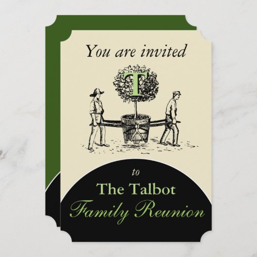Retro Illustration Gardeners Tree Family Wiederseh Einladung (Vorne/Hinten)