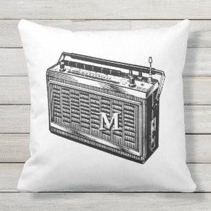 Retro-Illustration Radio Monogram Außenkissen Kissen