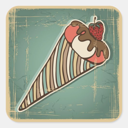 Retro-Illustration von Eiscreme Quadratischer Aufkleber (Vorderseite)