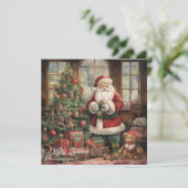 Retro-Illustration Weihnachtsmann und Weihnachtsba Feiertagskarte (Stehend Vorderseite)