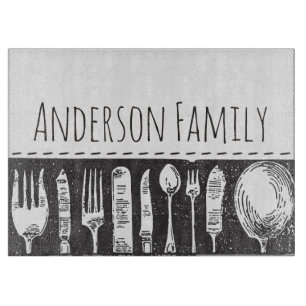 Retro Illustriert Cutlery Personalisierte Familie Schneidebrett
