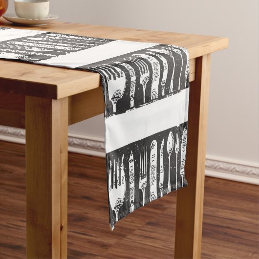 Retro Illustriert Cutlery Schwarz/Weiß Kurzer Tischläufer (Beispiel)