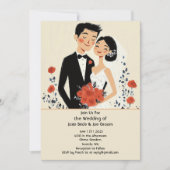 Retro illustrierte Ehepaare Einladung (Vorderseite)