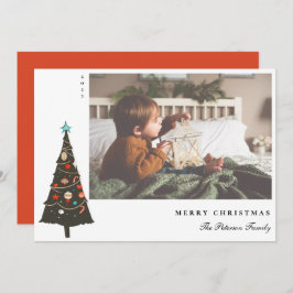 Retro Illustrierter Weihnachtsbaum Modern Feiertagskarte