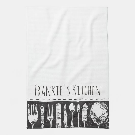 Retro illustriertes Tischbesteck Küchentuch (Vertikal)