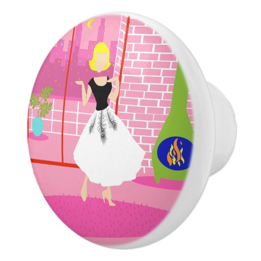 Retro im rosa Knopf Keramikknauf (Rechts)