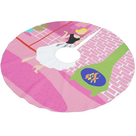 Retro im rosa Weihnachtsbaumrock Polyester Weihnachtsbaumdecke (Schrägansicht)