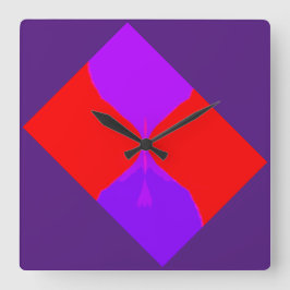 Retro Image 1 Purple & Red Square Clock Quadratische Wanduhr