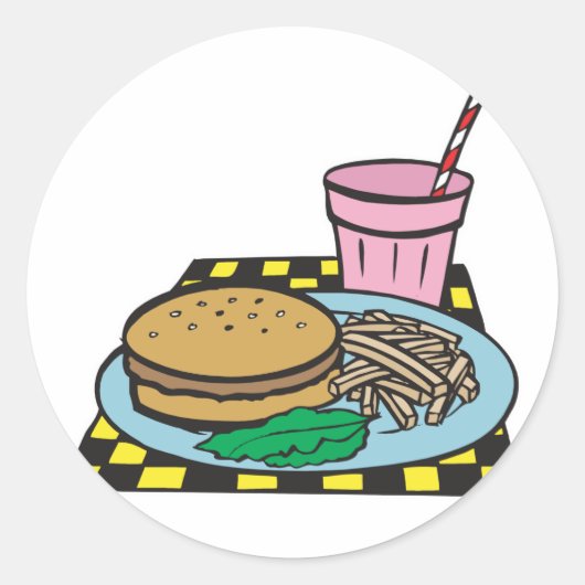 Retro-Imbiss-Fast-Food-Mahlzeit Runder Aufkleber (Vorderseite)