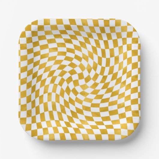 Retro-Imitate Gold Foil-Karo verschleiert Checkerb Pappteller (Vorderseite)