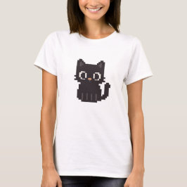 Retro-Imitate in Kreuzstich-Pixelart Schwarze Katz T-Shirt
