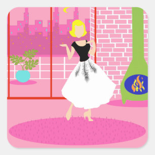 Retro in den rosa Aufklebern Quadratischer Aufkleber