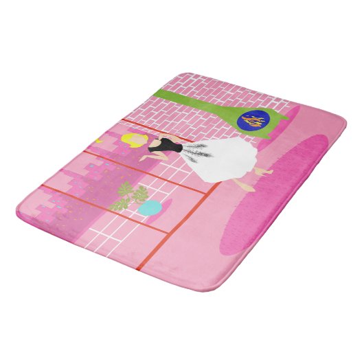 Retro in der rosa Badematte (Schrägansicht)