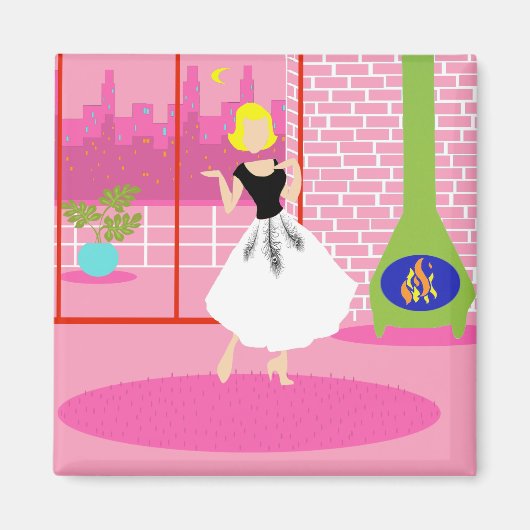 Retro in der rosa Farbe Magnet (Vorne)