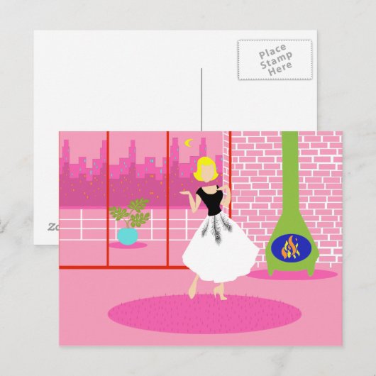 Retro in der rosa Postkarte (Vorne/Hinten)
