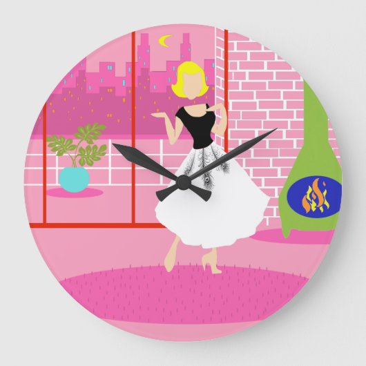 Retro in der rosa runden Acryluhr Große Wanduhr (Vorderseite)