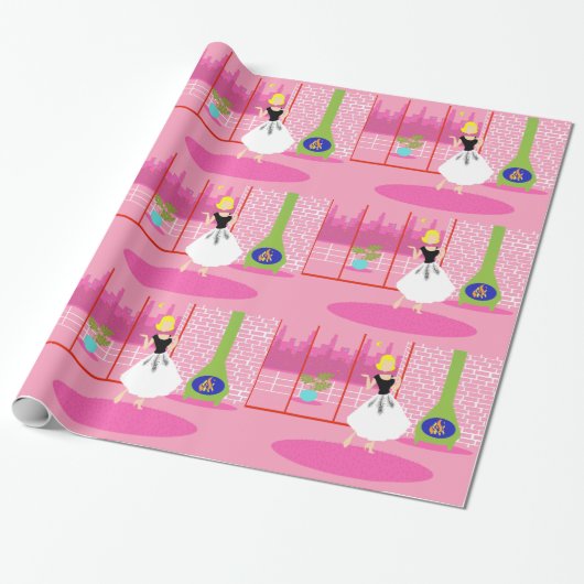 Retro in rosa Wrapping Paper Geschenkpapier (Ungerollt)