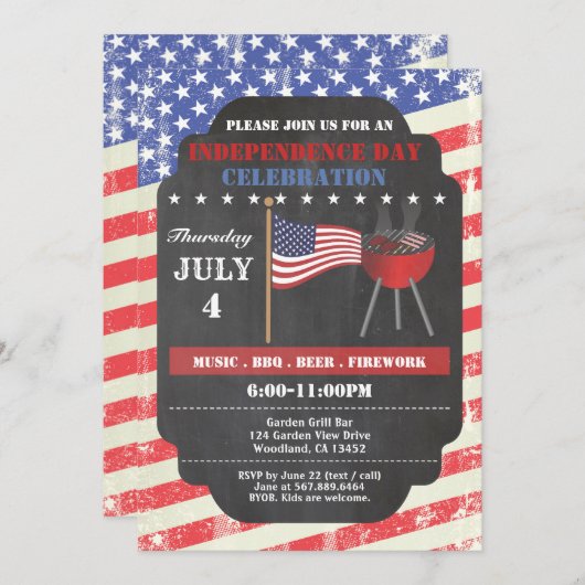 Retro Independence Day Chalkboard einladen. 4. Jul Einladung (Vorne/Hinten)