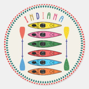 Retro Indiana Kayaking Runder Aufkleber